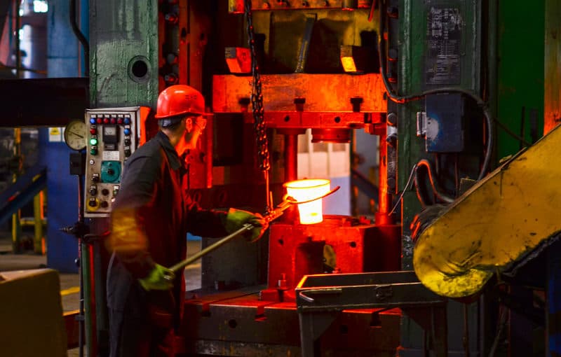 Industrial forging press in a metal components factory